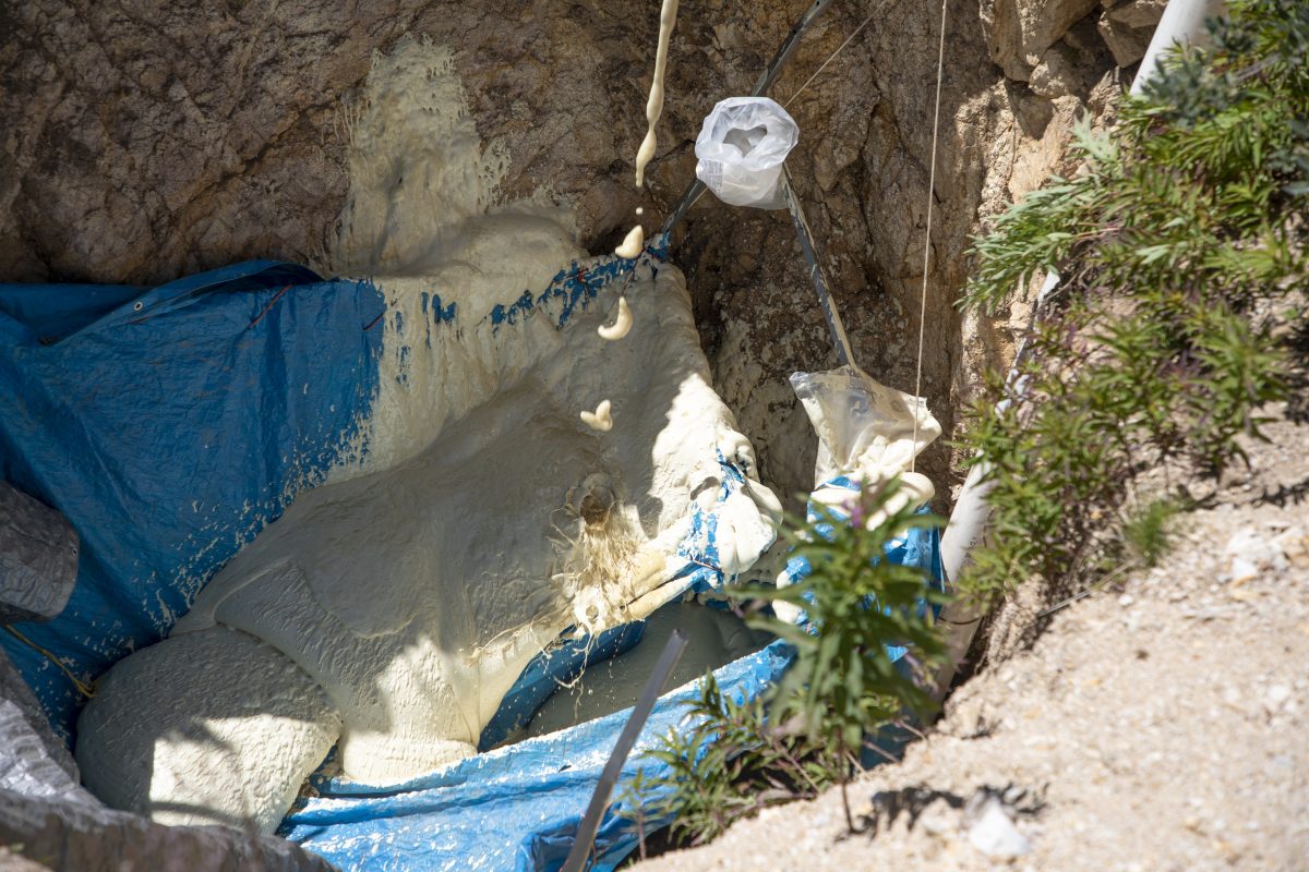 Expanding foam seals dangerous Fourth of July mine entrance
