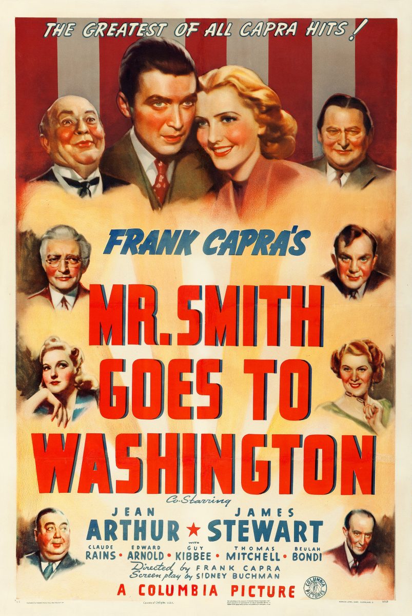 Movie poster for "Mr. Smith Goes to Washington" that features artistic renderings of the actors' faces.